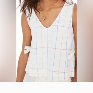 Madewell Women's White Colorful Grid Pattern Linen Cotton Tank Top M Spring Summ